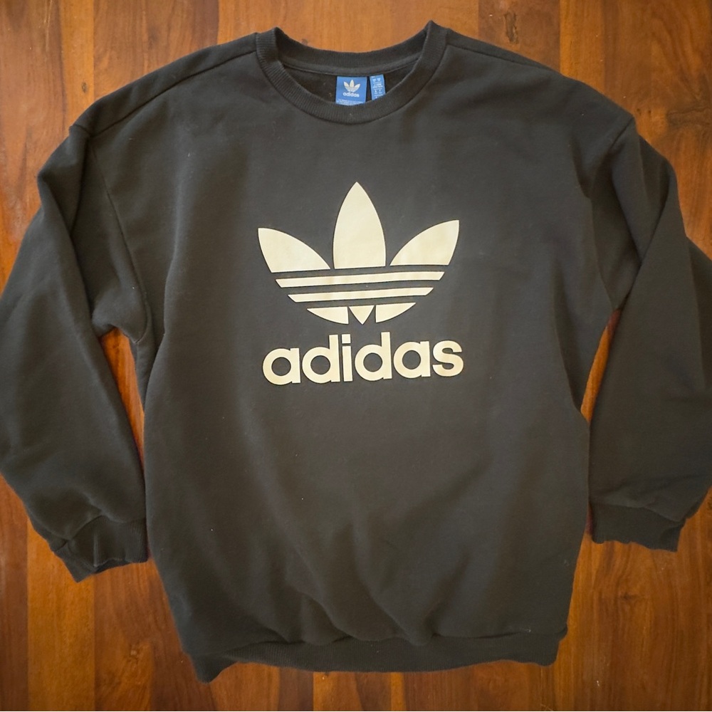 Adidas Black Sweatshirt with Cream Trefoil Logo